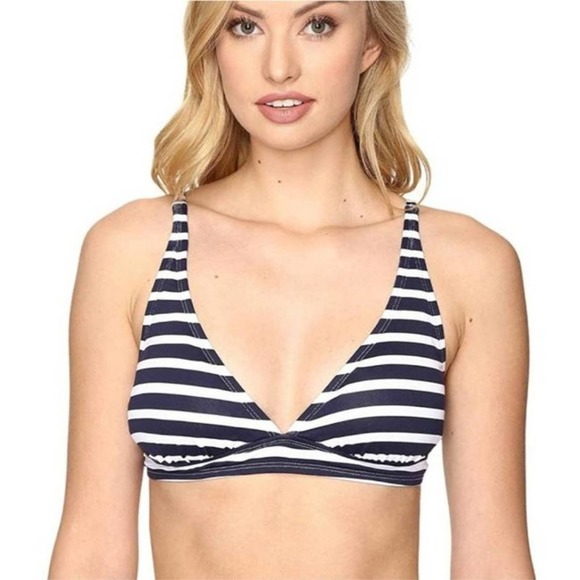 Tommy Bahama Breton Over-The-Shoulder V Neck Bra Bikini Top in Mare Navy/White - Picture 1 of 8